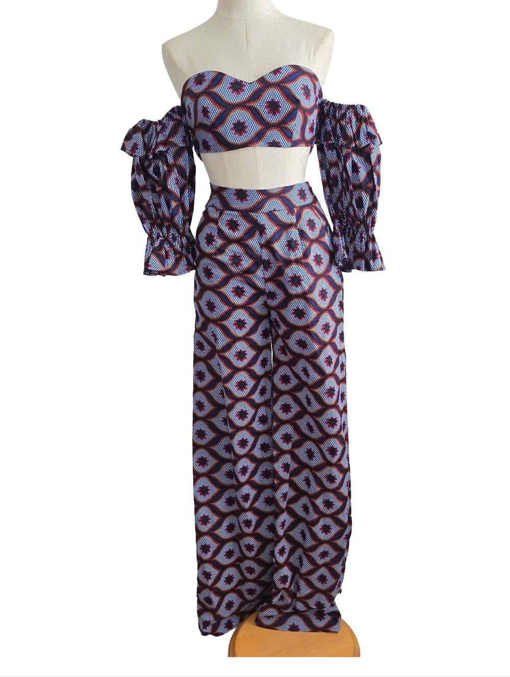 NWT Ofuure 2 pc African Wax Print Matching Set Cotton Ankara Small Blue Orange